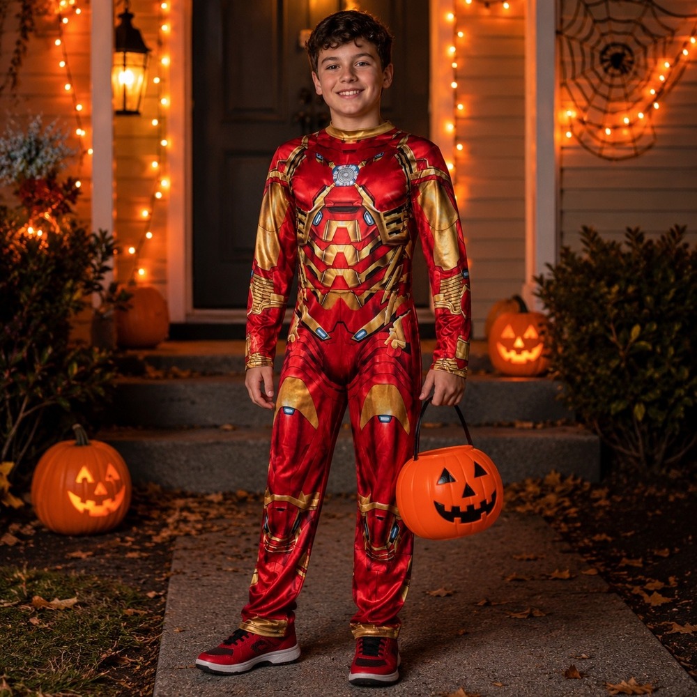 Marvel Avengers Iron Man Padded Muscle Costume Suit Yourself Red Gold Kids L - Picture 2 of 10